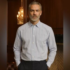 Ermenegildo Zegna Men’s Button Dress Shirt LARGE Stripe 100% Cotton Business